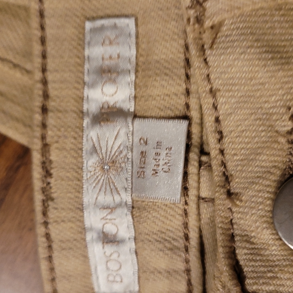 Boston Proper Jeans,  size 2, beige with pink embroidery scattered flowers - Picture 5 of 10